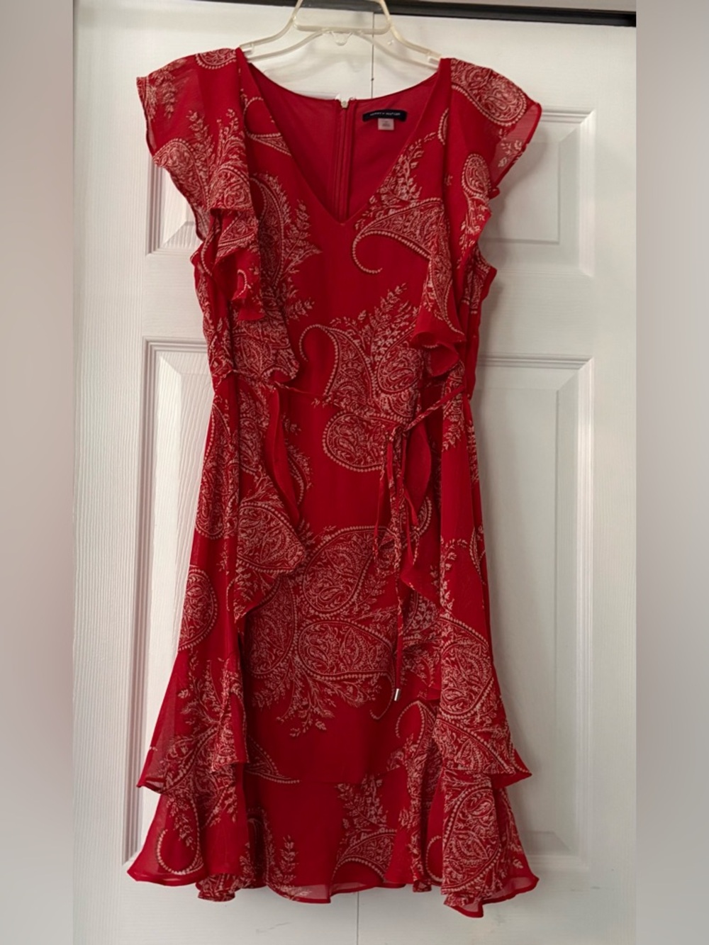Tommy Hilfiger Red Paisley Ruffle Mini Dress - Picture 7 of 16